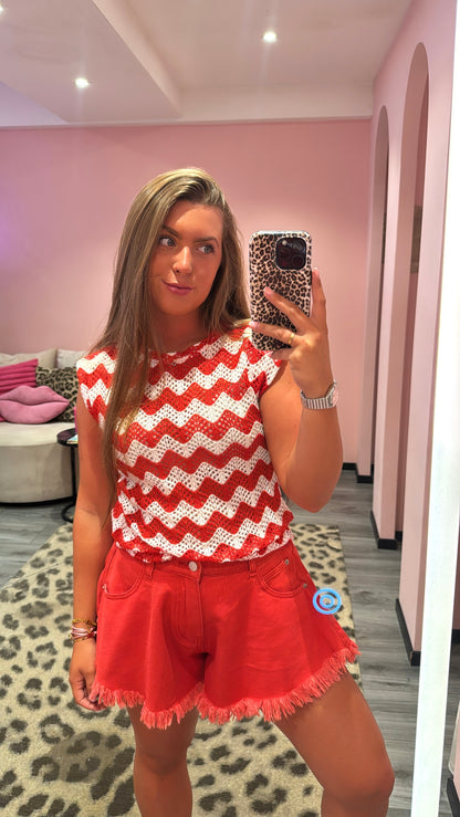 Top Riviera Crochet Rood/Wit