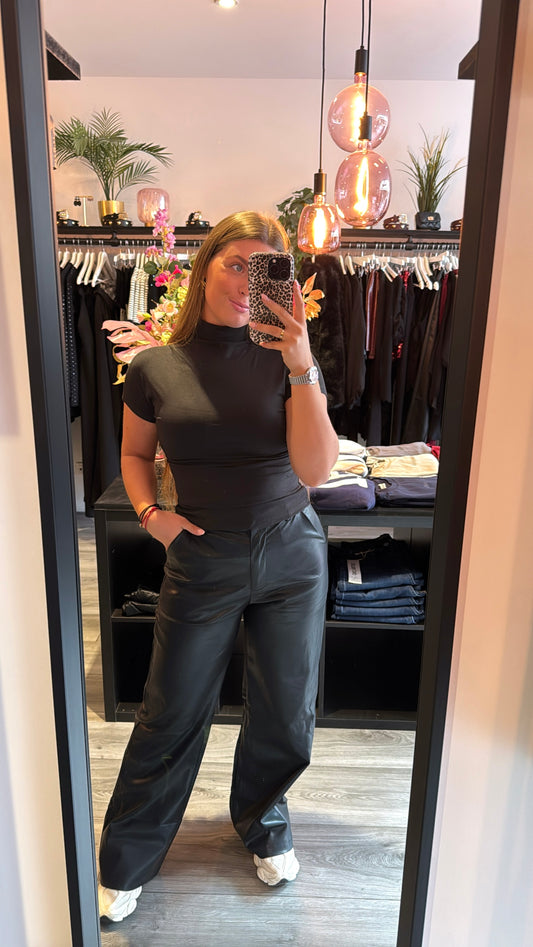 Leatherlook Wide Leg Pants Zwart
