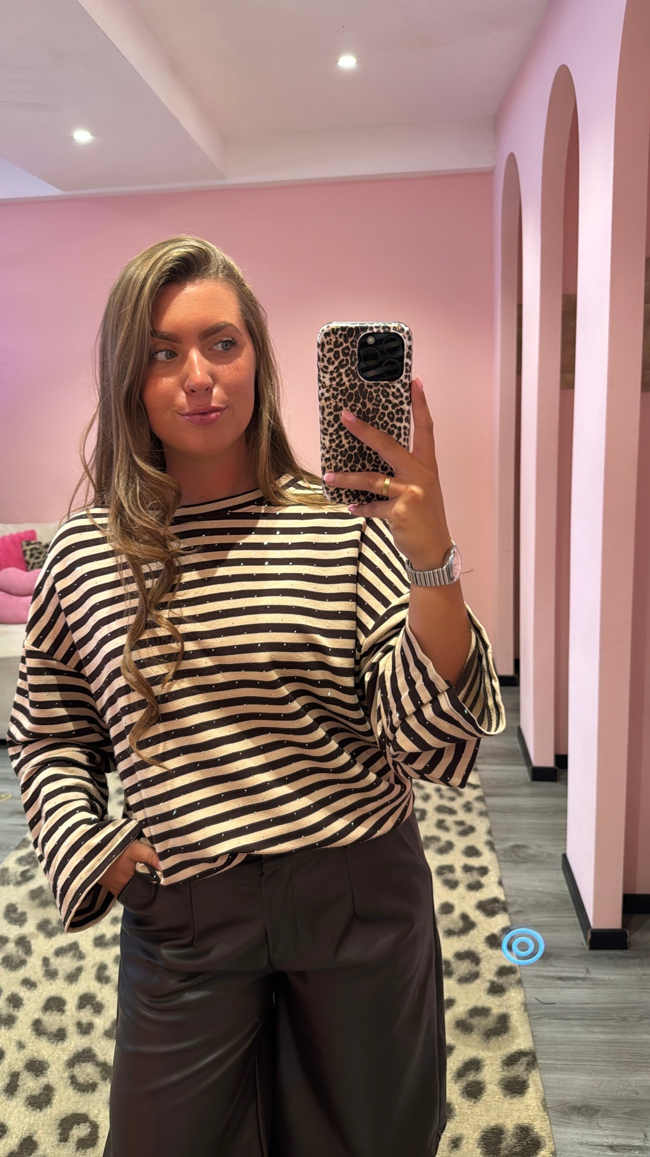 Striped Strass Longsleeve Beige/Bruin