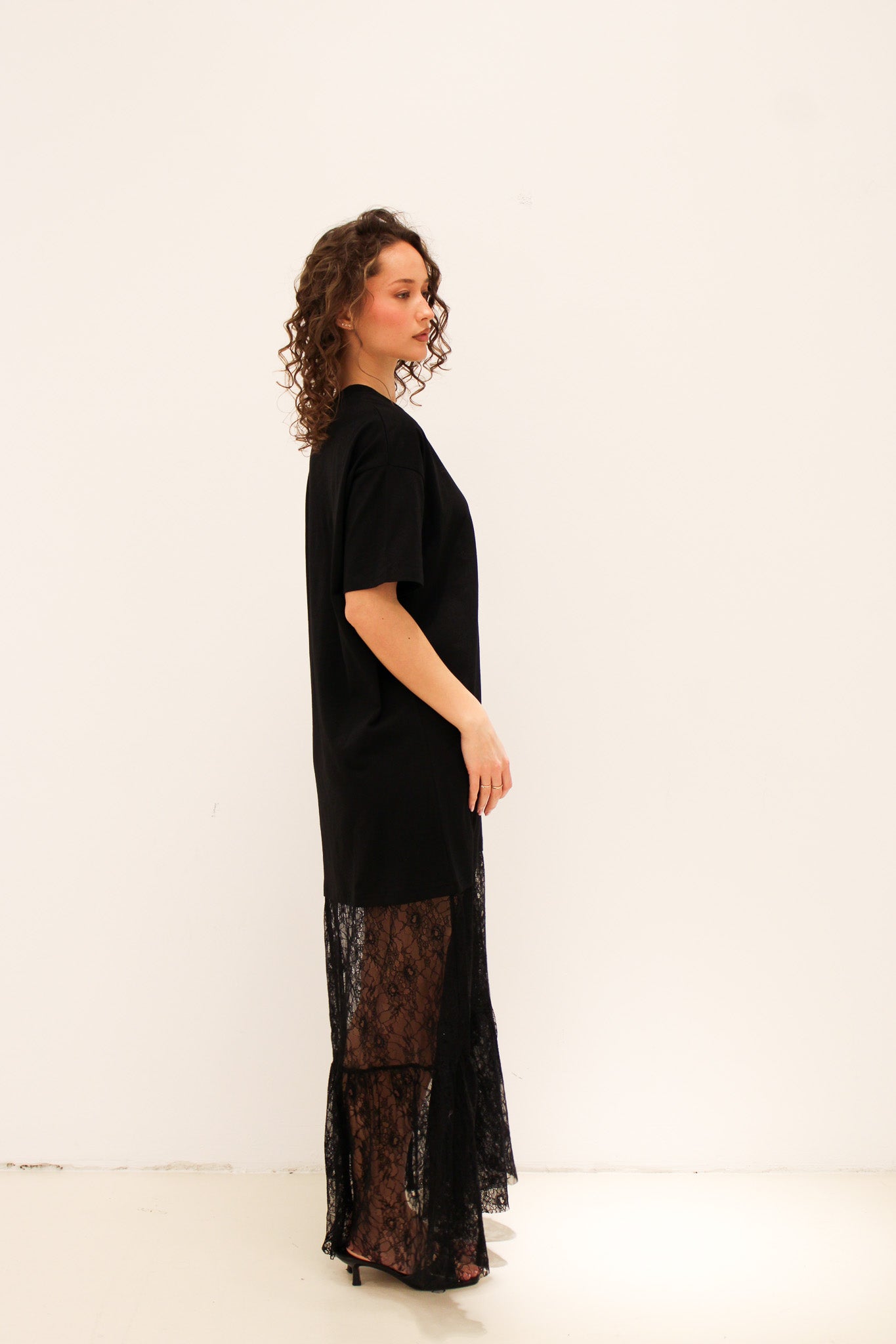 Lace T-Shirt Jurk Zwart