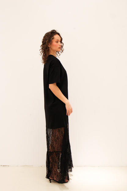 Lace T-Shirt Jurk Zwart