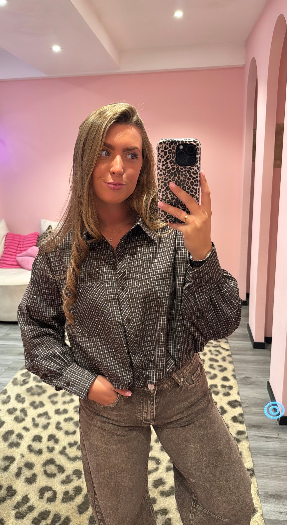 Sparkle Check Blouse Bruin