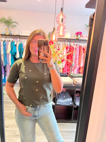 Top With Golden Hearts Army Green