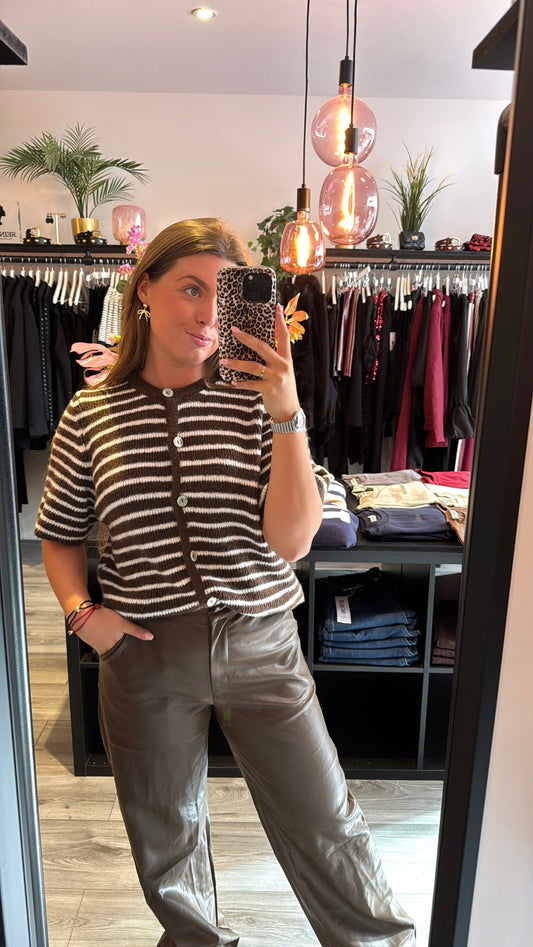 Ambika Knitted Striped Top Bruin/Off White