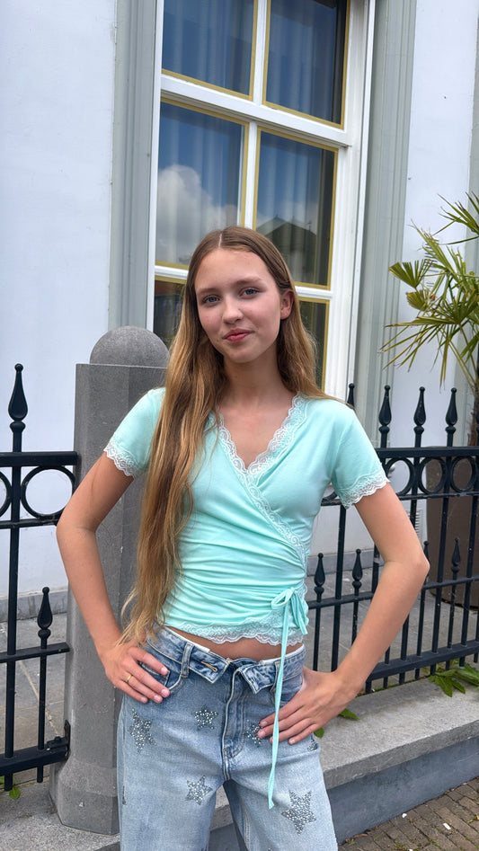 ByMila Lace Wrap Top Turquoise