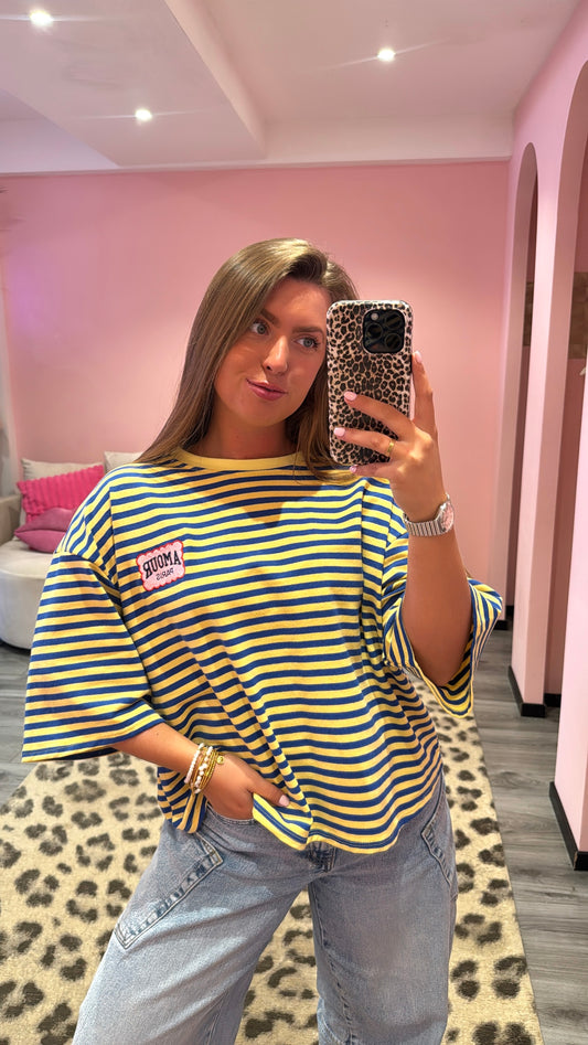 Amour Stripe T-Shirt Geel/Blauw