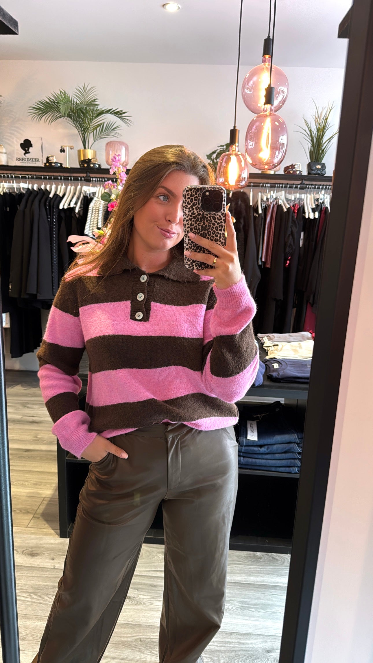 Ambika Knitted Polo Bruin/Roze
