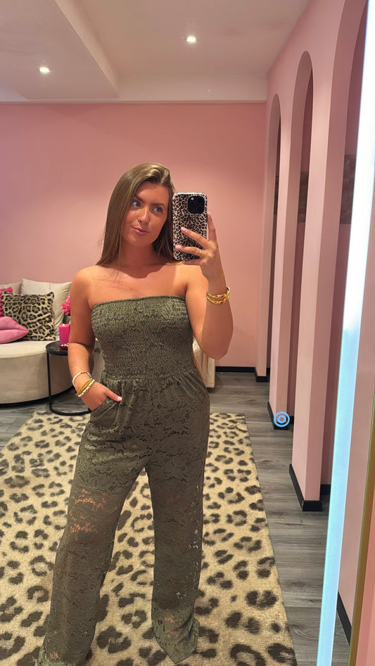 Lace Jumpsuit Army Groen