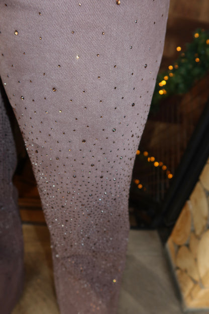 Wide Leg Jeans Queen Hearts Bruin Strass Extra Lang 3908