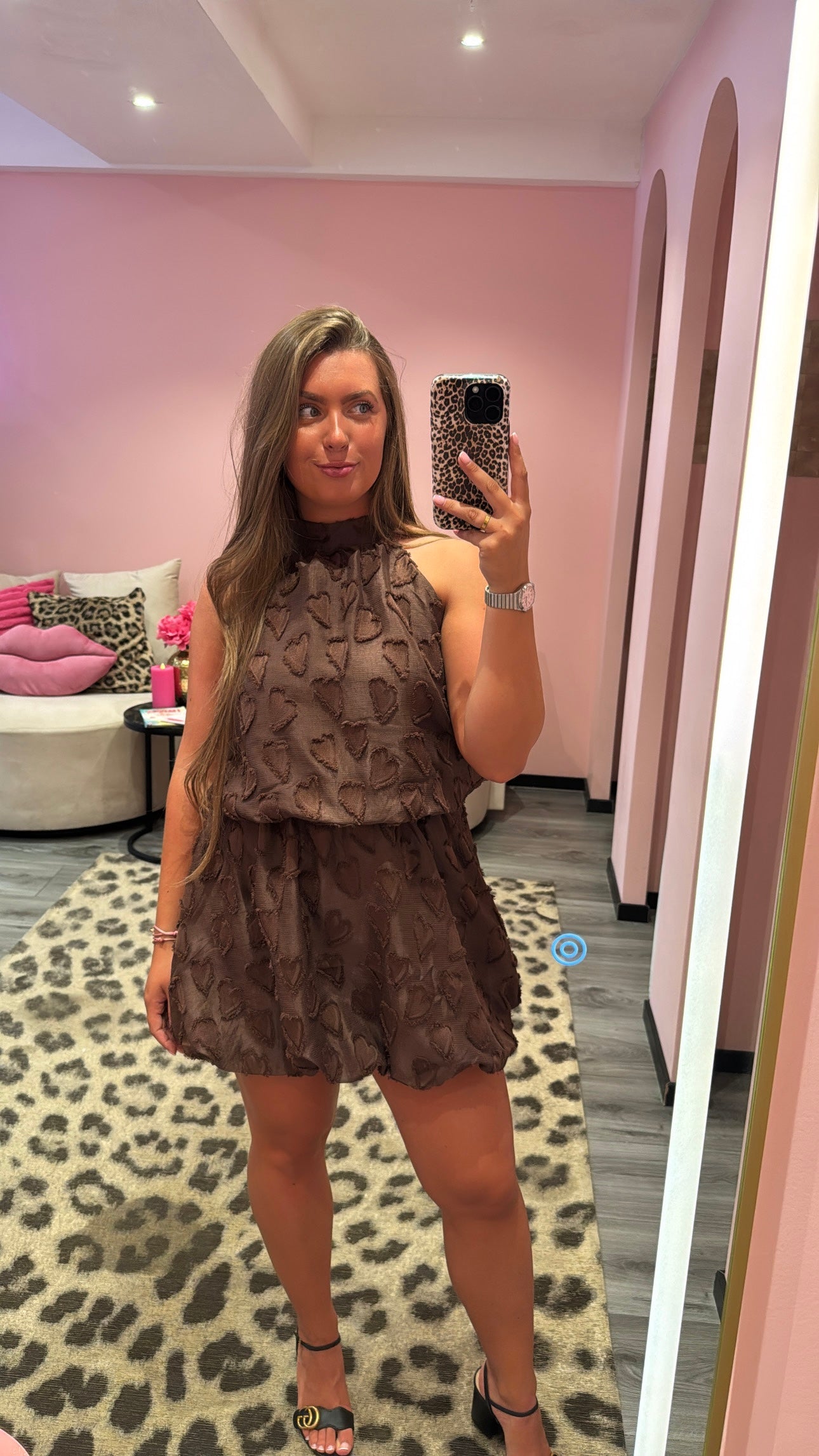 Heart Detail Bubble Dress Brown