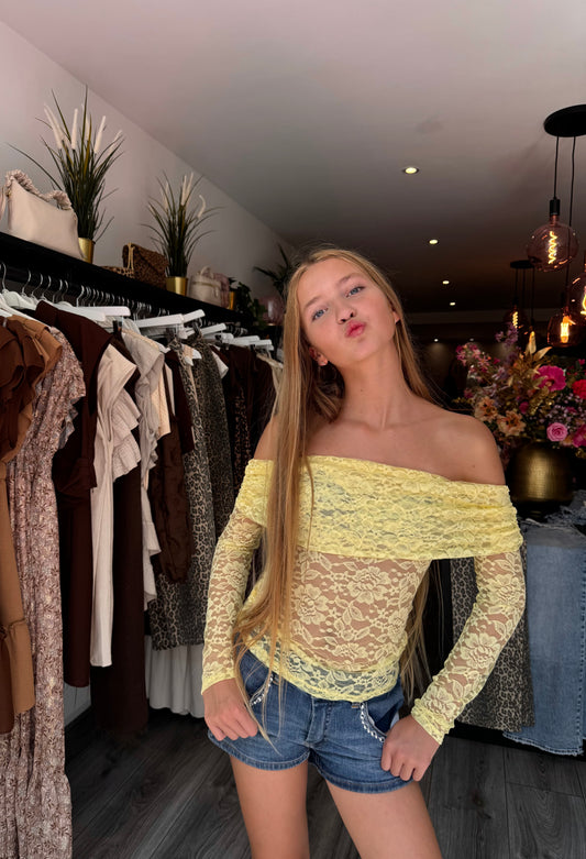 Luna Off Shoulder Lace Top Yellow ByMila