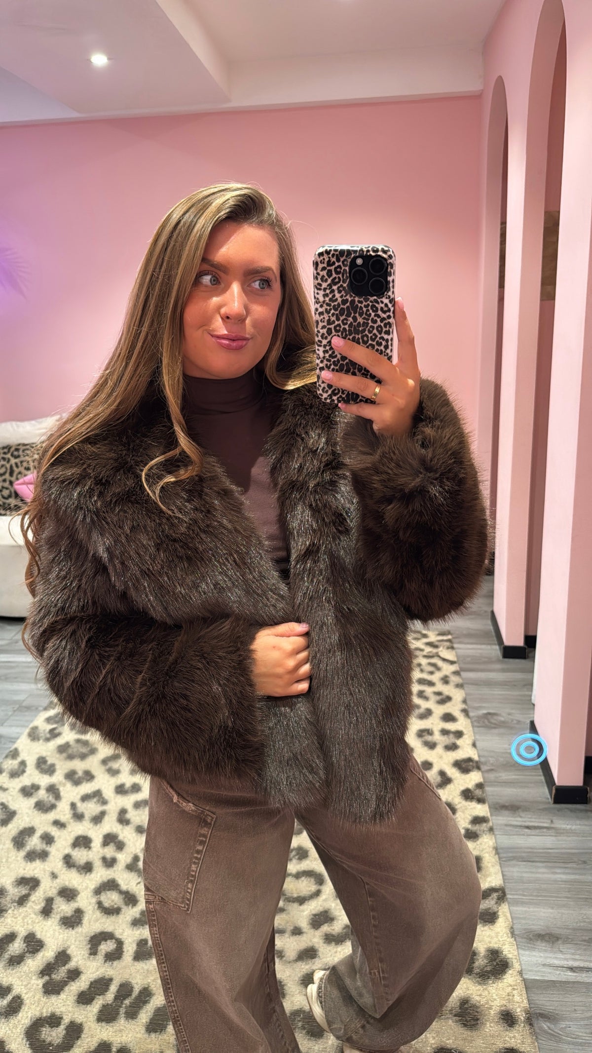 Milano Faux Fur Jacket Brown Capuchon