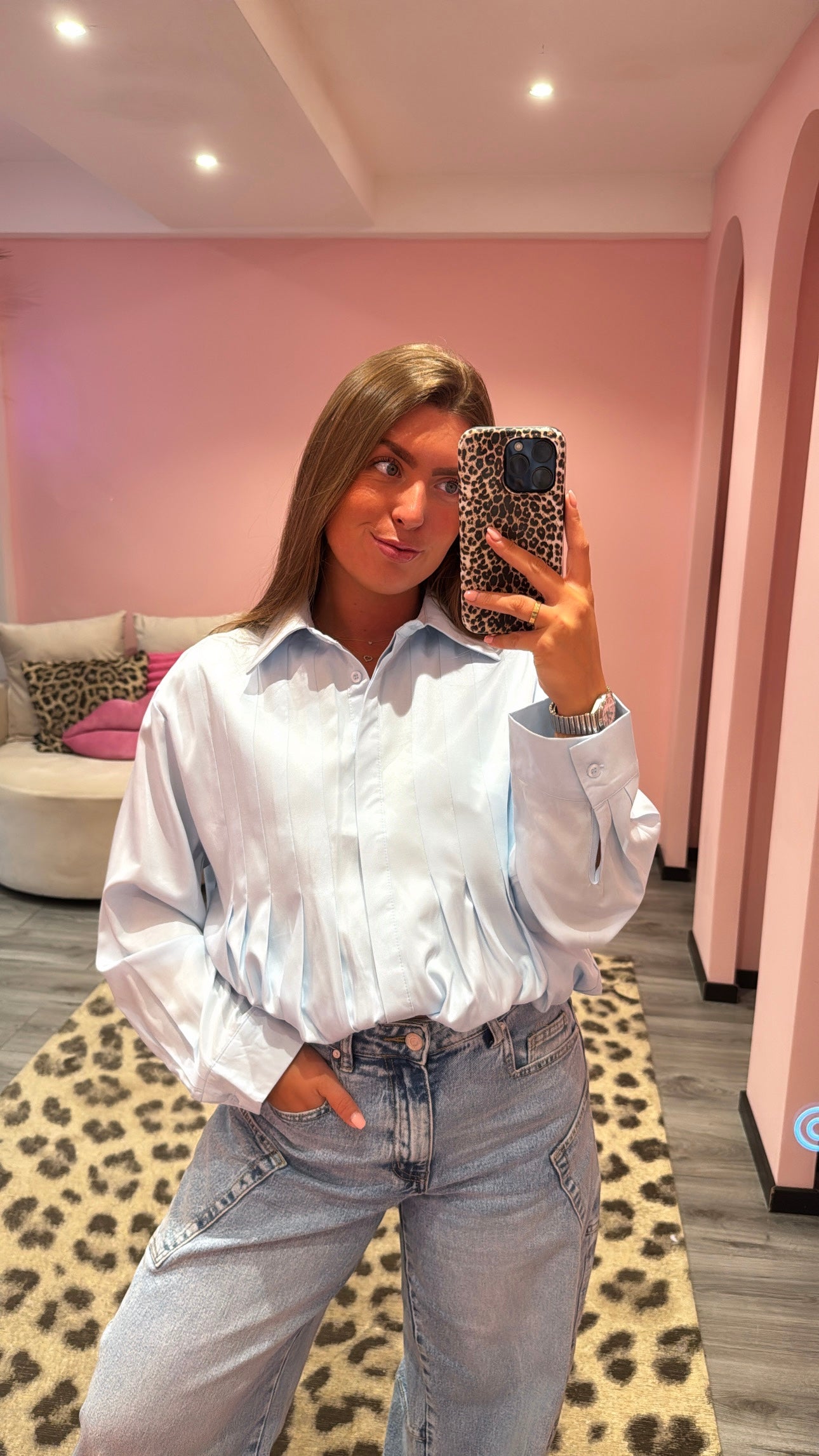 Ballon Stripe Blouse Licht Blauw