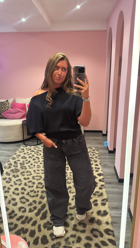 Queen Hearts Barrel Jeans Mid Waist 3717-6 Zwart