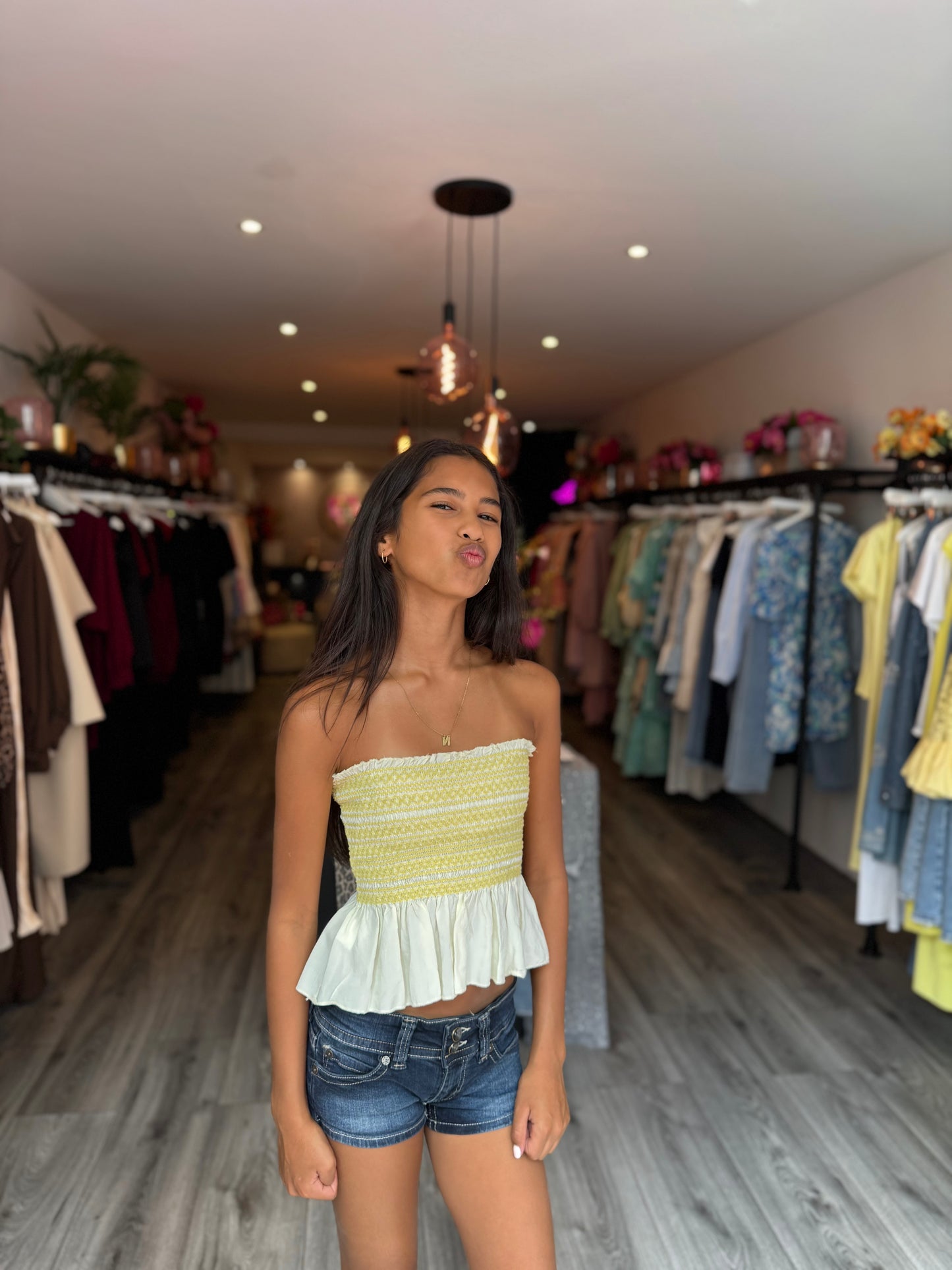 Aurelia Bandeau Peplum Top Yellow ByMila