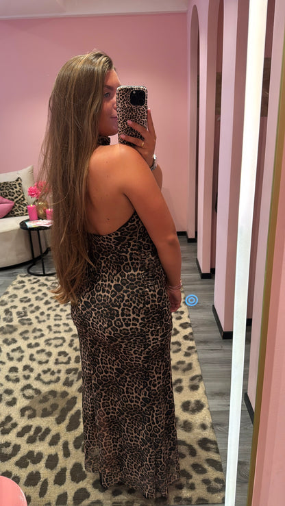 Leopard Mesh Maxi Dress