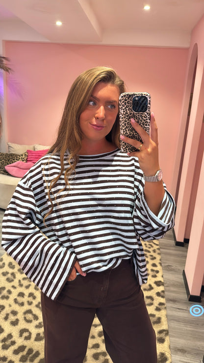 Striped Strass Longsleeve Blauw/Bruin