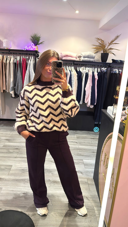 Knitted Zigzag Trui Aubergine