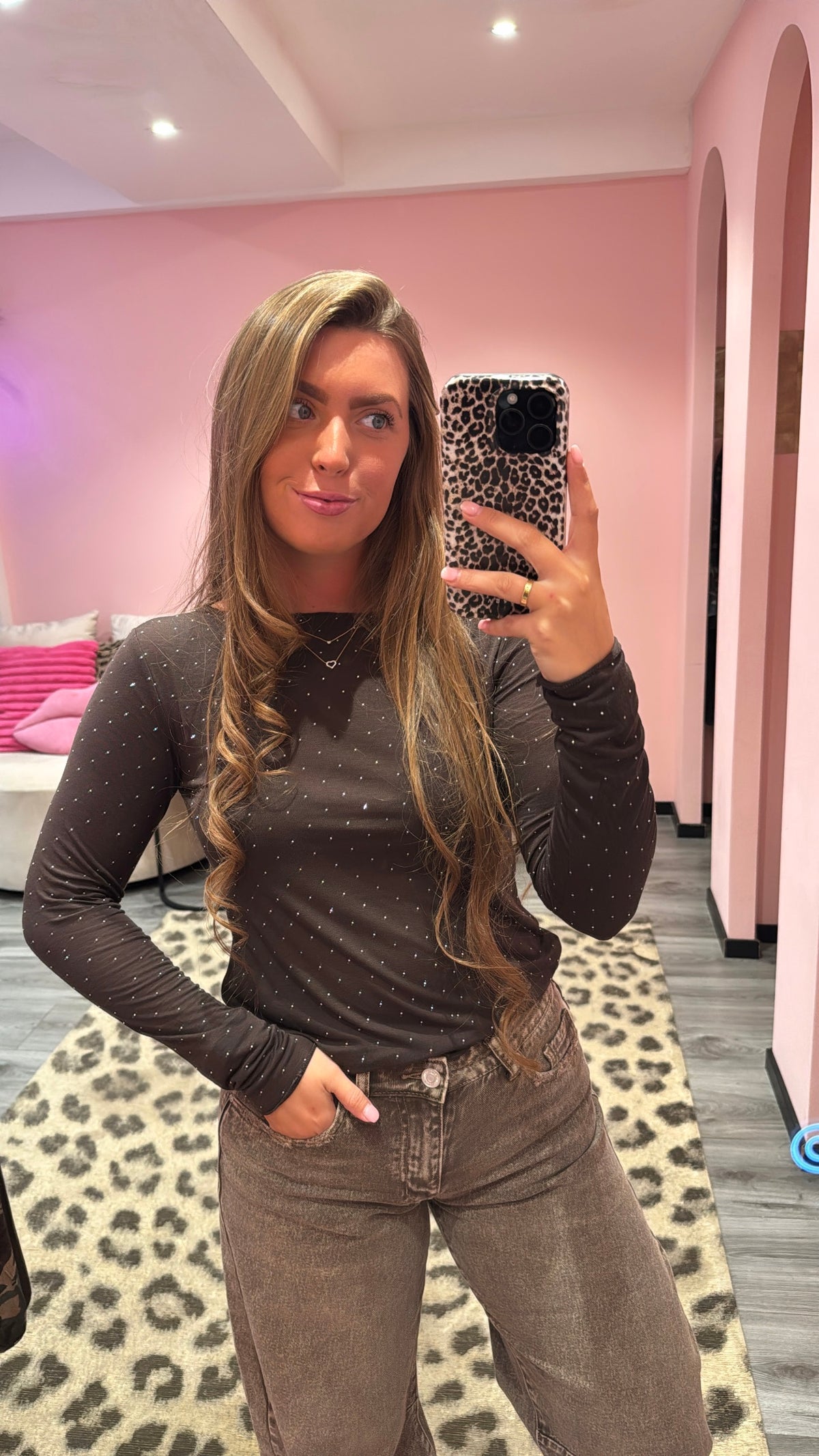 Cashmere Top Strass Bruin