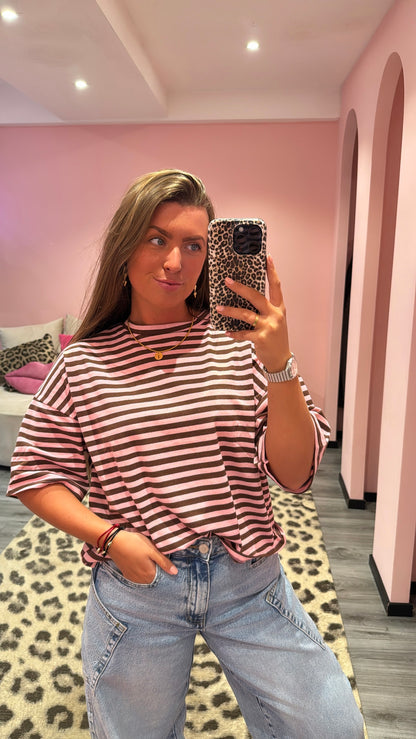 Striped Top Roze/Bruin