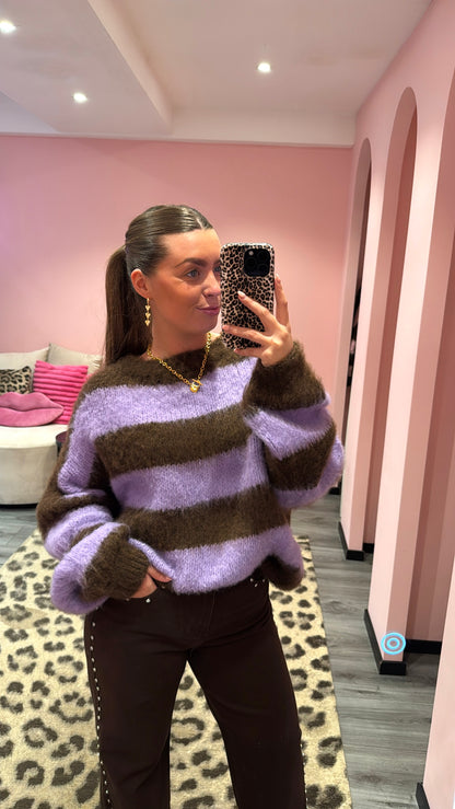 So Soft Knitted Trui Lila/Bruin