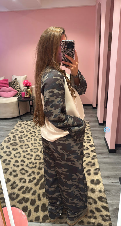 Comfy Chic Set Camouflage Strass