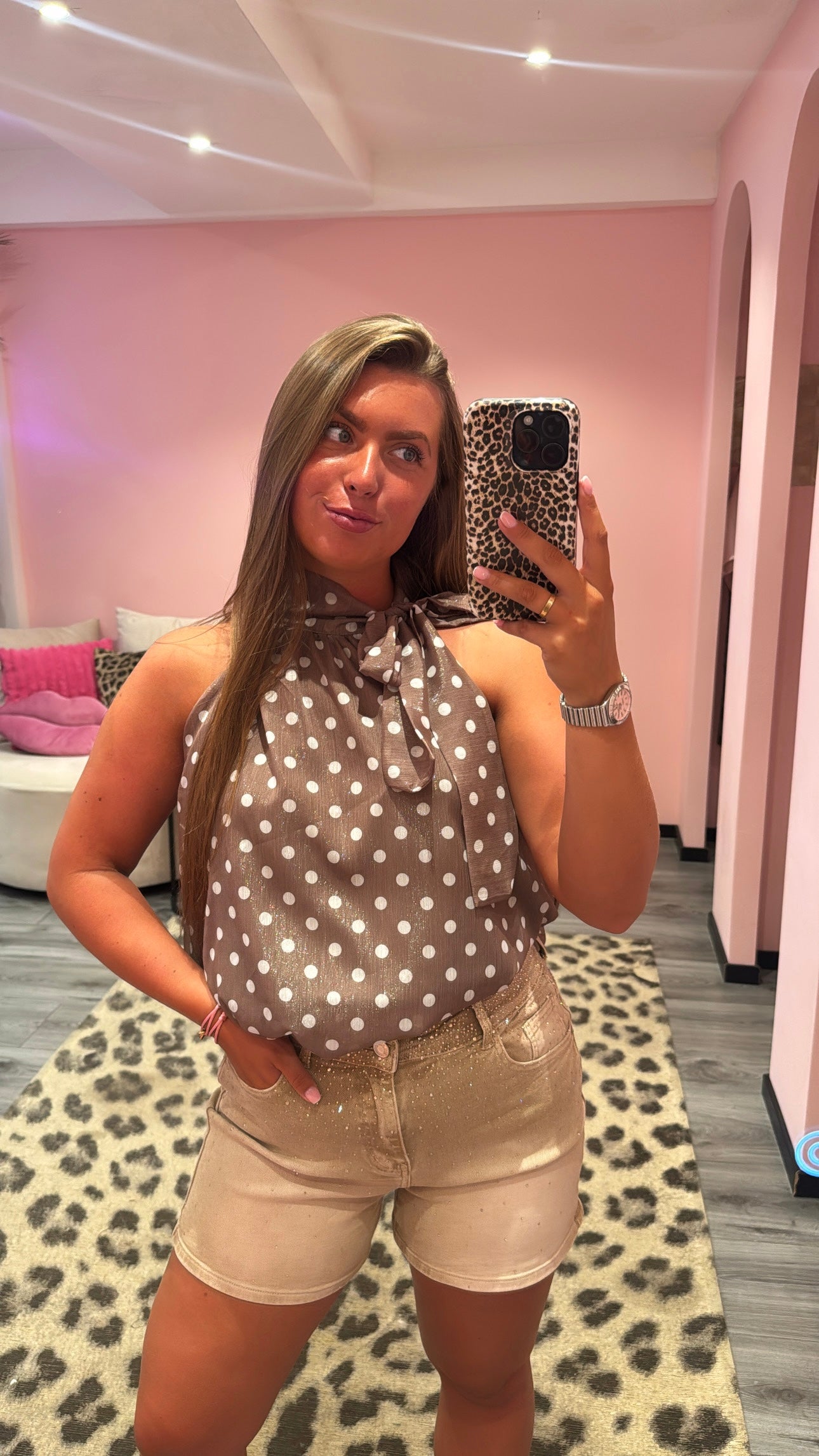 Dots Halter Top Taupe
