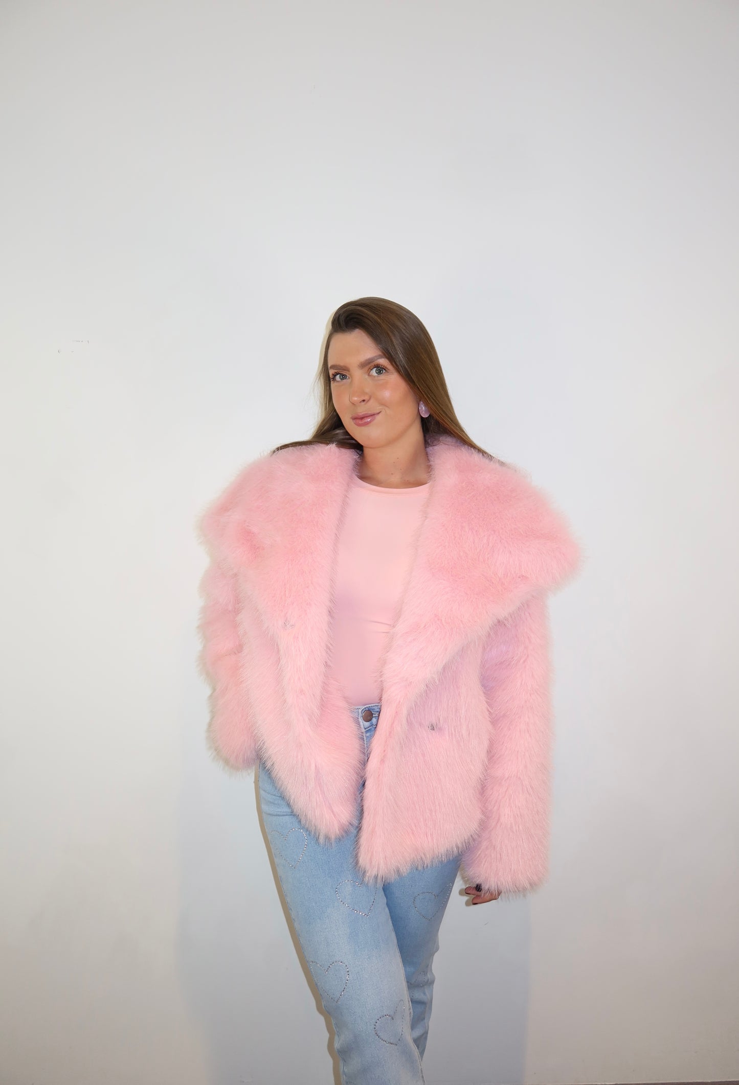 Faux Fur Coat Roze