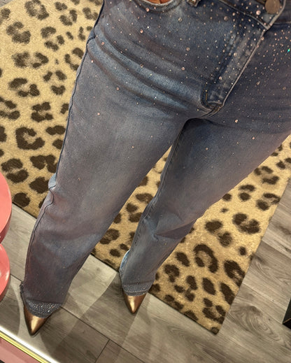 Wide Leg Strass Jeans Super Stretch 880-1