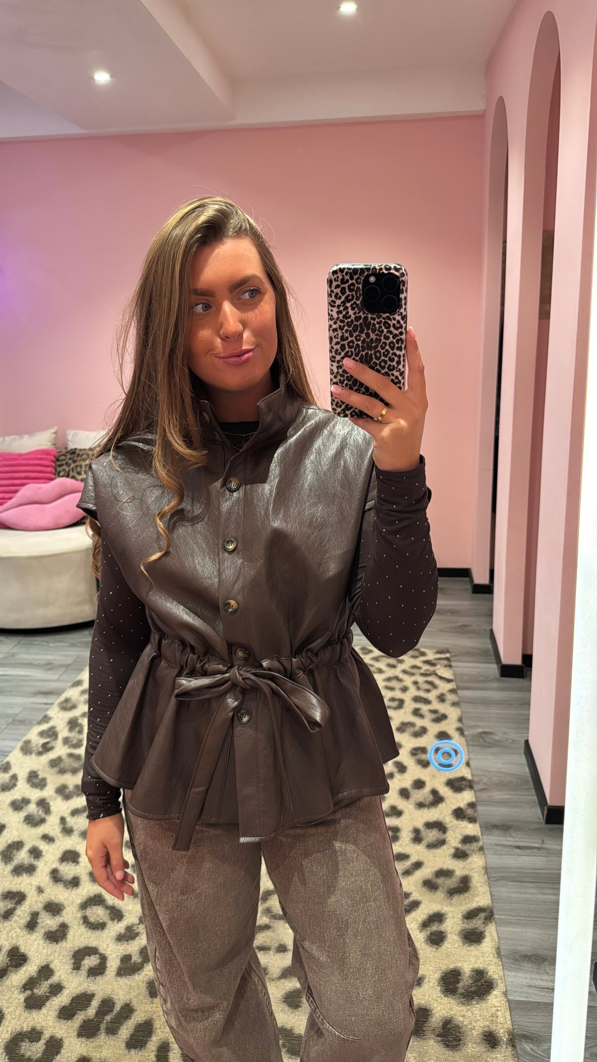 Luxe Leatherlook Gilet Bruin