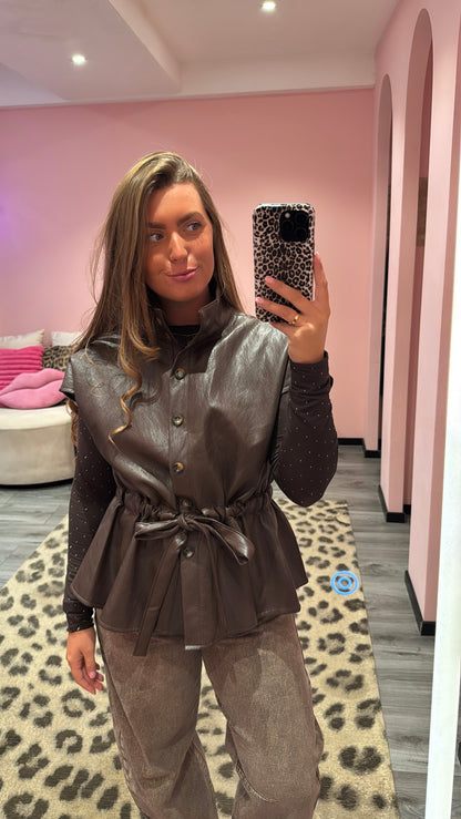 Luxe Leatherlook Gilet Bruin