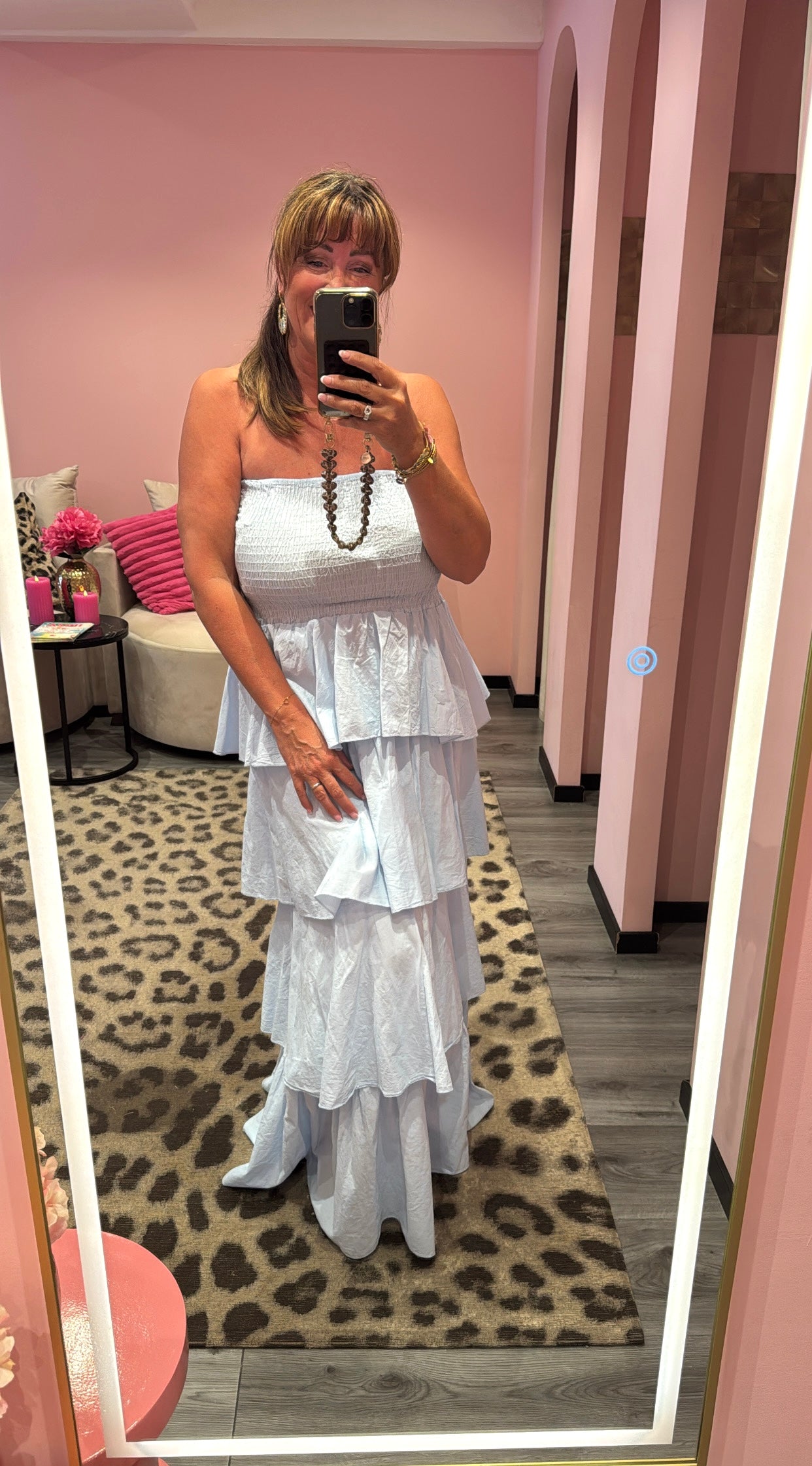 Fiore Ruffle Maxi Jurk Licht Blauw