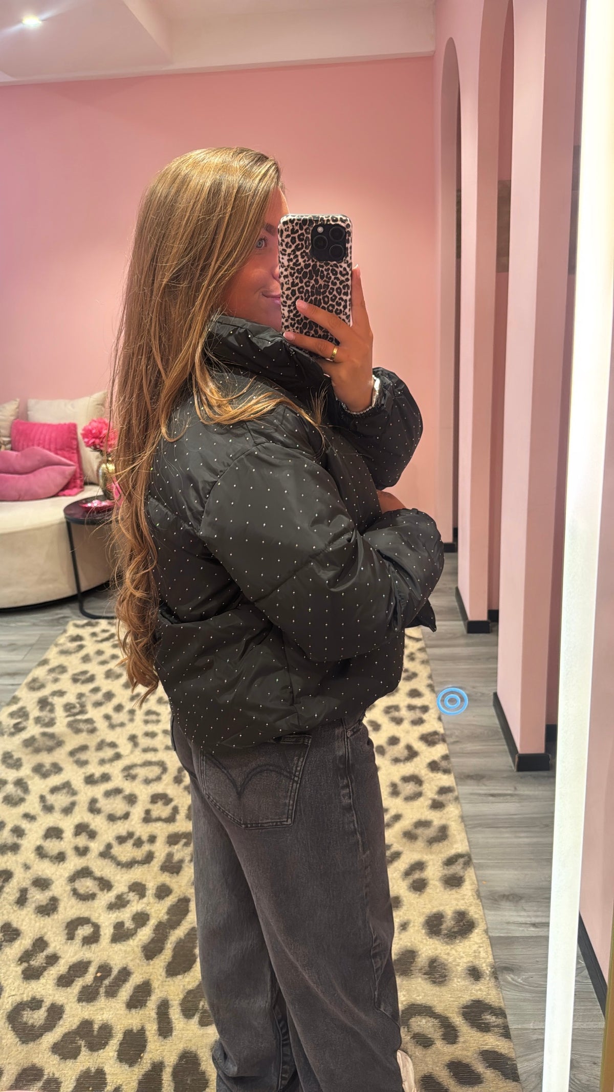 Strass Puffer Jacket Zwart