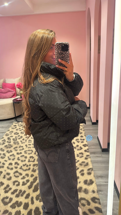 Strass Puffer Jacket Zwart