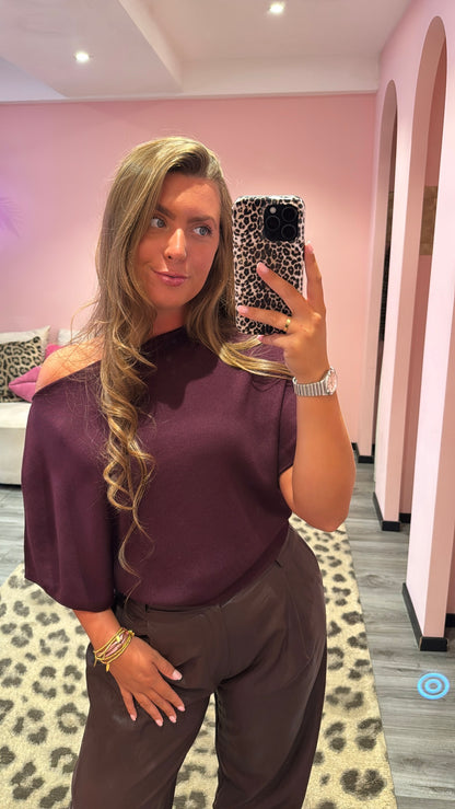 Livia Off Shoulder Knit Top Aubergine 5082