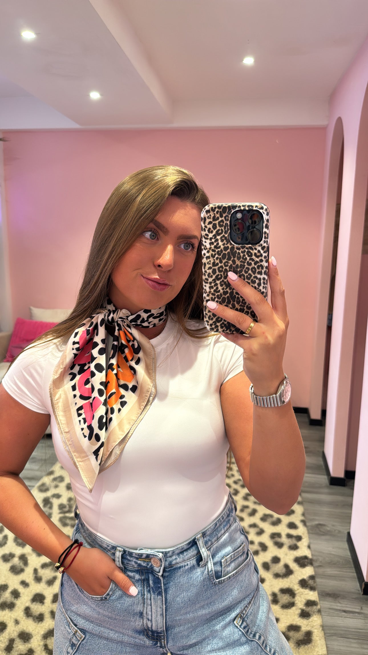 Sjaaltje Love Panter Oranje/Roze