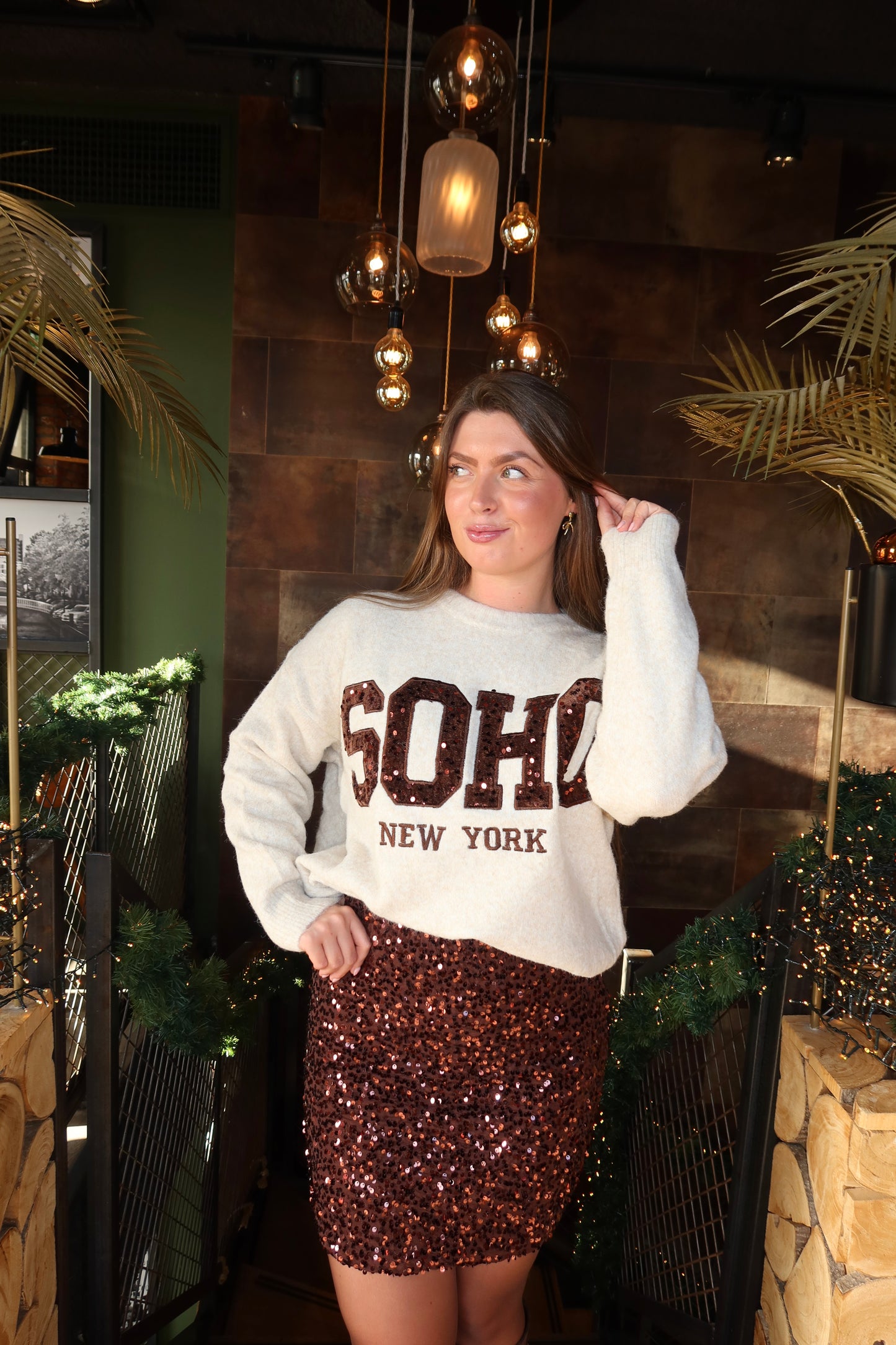 Knitted Soho Trui Paillet Bruin