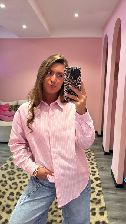 Strass Stripe Blouse Roze