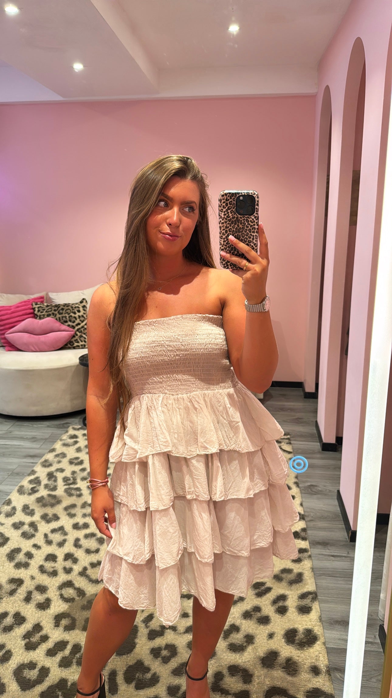 Valentina Bandeau Ruffle Dress Beige