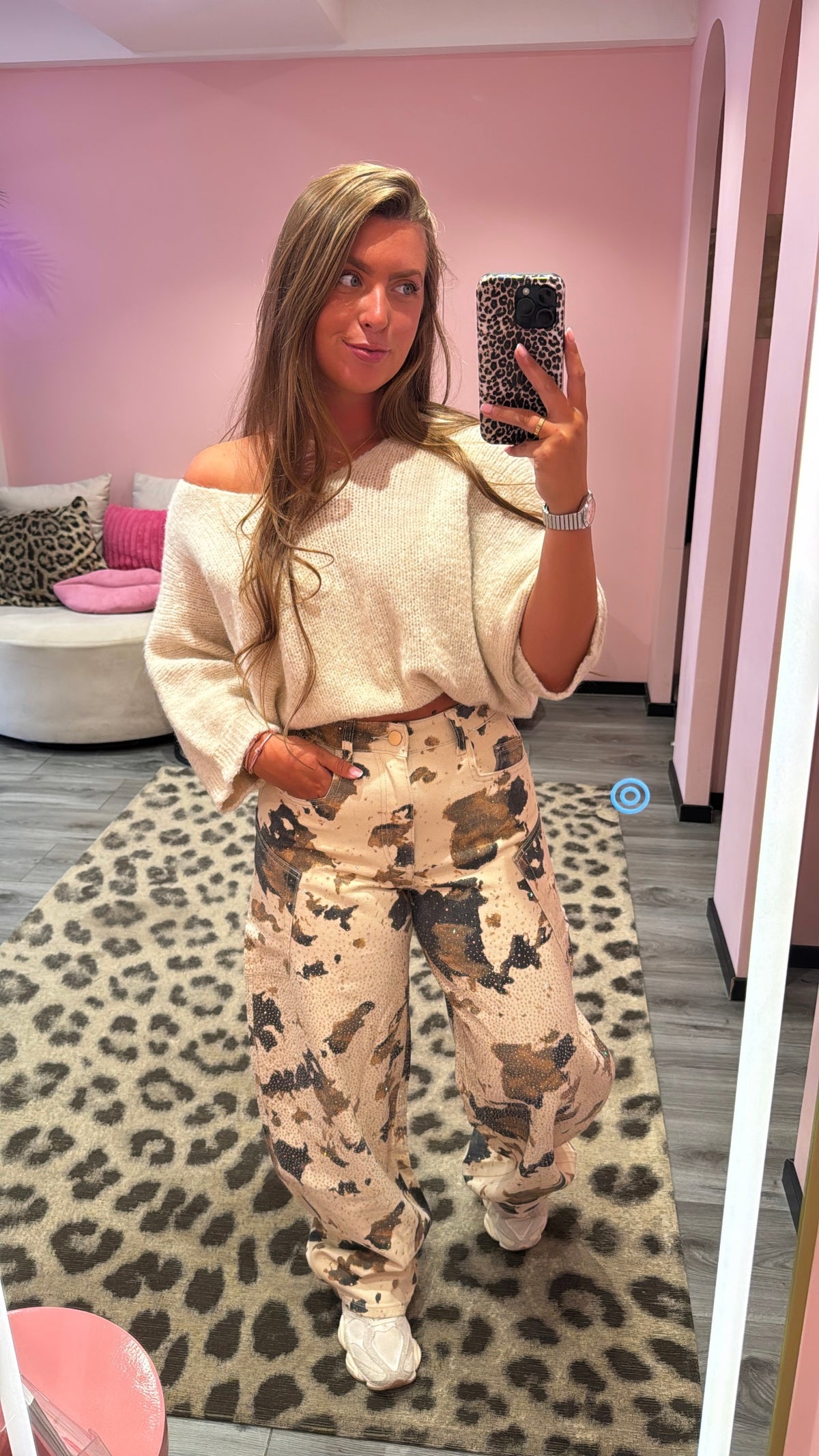 Queen Hearts Barrel/Balloon Jeans Strass Printed Cow 3890-5