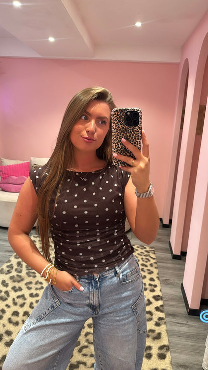 Mesh Dots Top Bruin