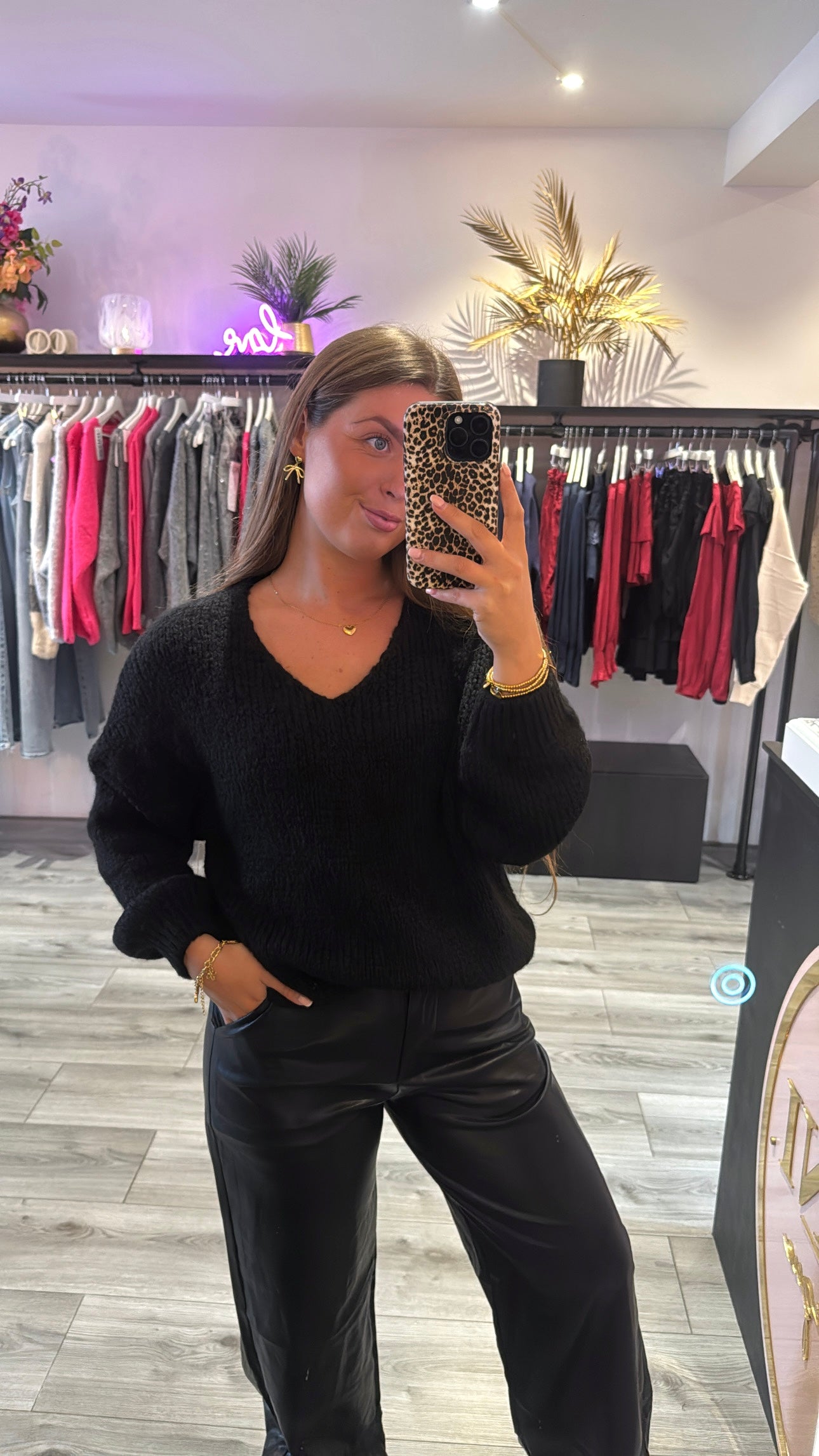 Knitted V Hals Trui Zwart