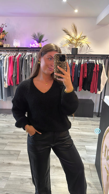 Knitted V Hals Trui Zwart