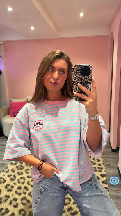 Amour Stripe T-Shirt Roze/Turquoise