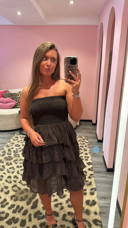 Valentina Bandeau Ruffle Dress Bruin