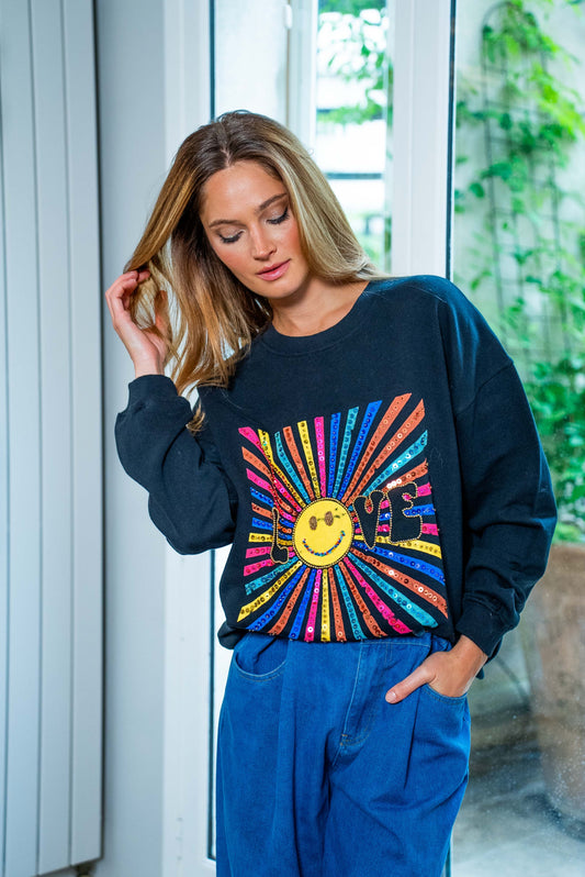 Gold&Silver Smiley Sweater Zwart