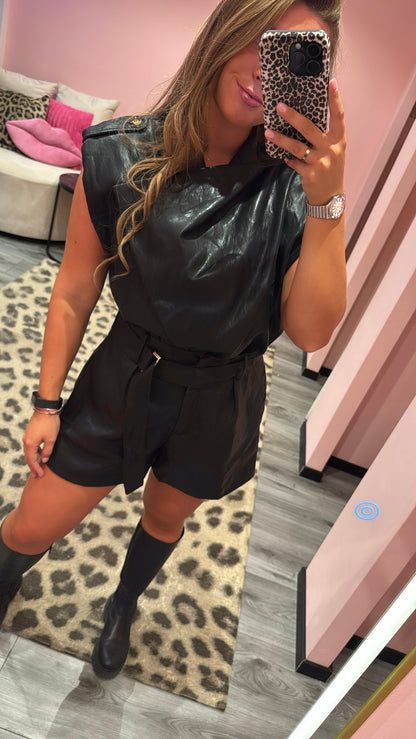 Romy Leatherlook Playsuit Zwart 4979