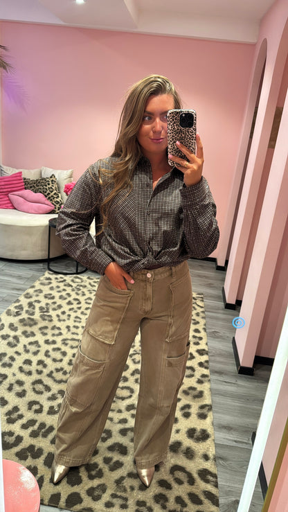 Queen Hearts Cargo Pocket Jeans Camel 3938E