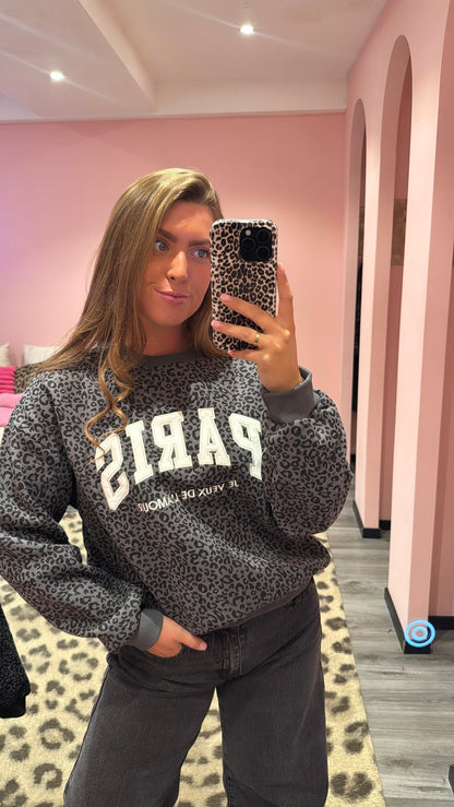 Paris Leopard Sweater Grijs 64501
