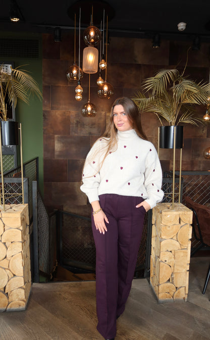 Knitted Hearts Col Trui Aubergine